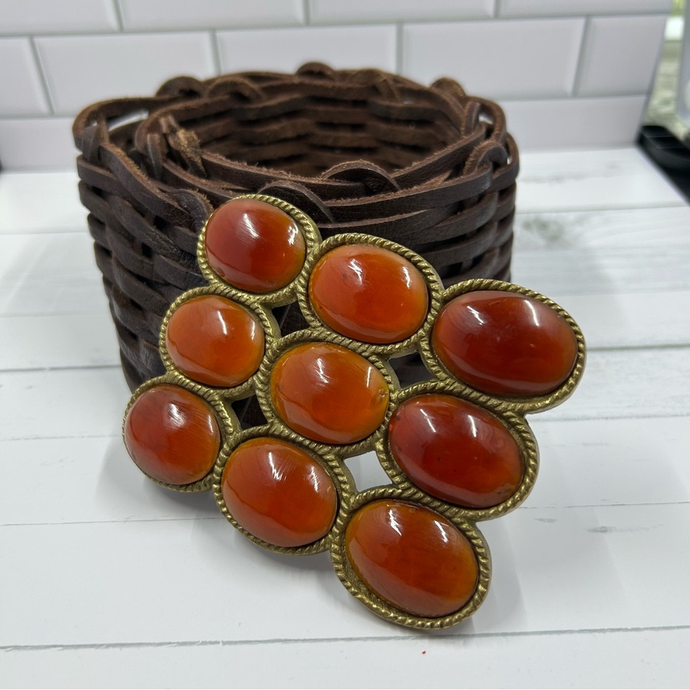 Elegant Brown Braided Belt with Orange Accents